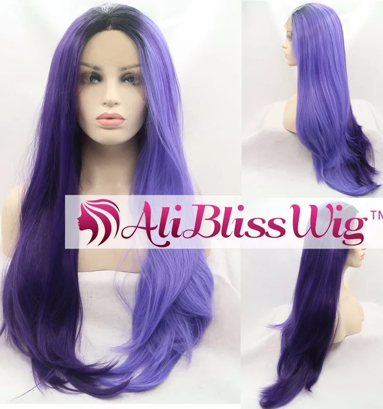 Lace Front Synthetic Wig Half And Half Color Middle Part Long Straight Black Roots Ombre Dark Light Purple Buy Half And Half Color Lace Front Synthetic Wig Middle Part Lace Front Synthetic