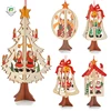 2018 new design wholesale cheap custom color print carved wooden crafts home decorative ornaments santa clause Christmas tree ca