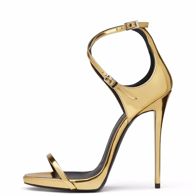 Ladies Sandals Photo Shoe Evening High Heels Golden Patent Leather ...