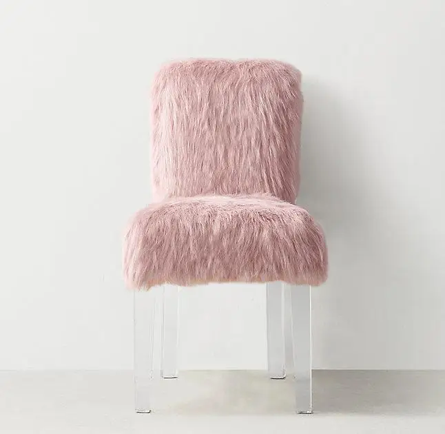 Popular Pink Sheepskin Fur Chair Romantic Lucite Wedding Crystal