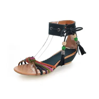 Newest 2016 Girl Sandal Shoes fancy Ladies Wedge Heel Tassel Chappal Beaded Barefood Sandals 