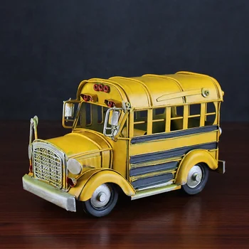 Classic Iron School Bus Model Ornaments Home Decoration Antique Bus ...