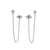 unique new design tiny small dainty cz cross evil eye charm with chain double hole women 925 chain earring