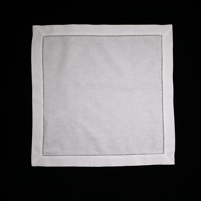 N00218 White Hemstitch Dinner Napkins 55 Linen 45 Cotton 18" X 18