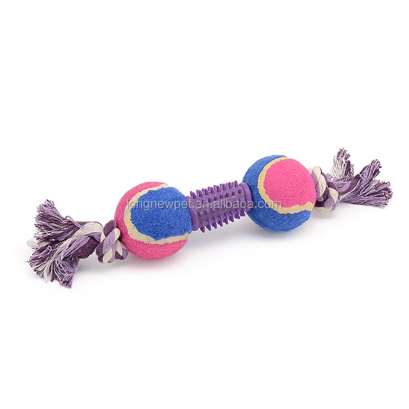 Dog Ball Cotton With Rope Tug Toy 7 Colors Spiky Bone Shape Pet Toy Dog ...