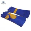 14" Cow Split Leather Blue and Yellow Working Safety Gloves Manufacture Cowhide Welding Glove