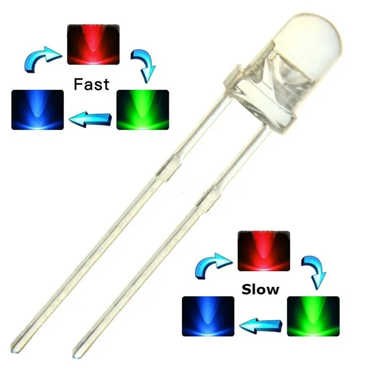 10 LEDs 5mm agua clara RGB lentamente destellante intermitente LED rojo verde azul RGBS 