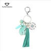 For Women and Men New Arrival Tassel Leather Key Chain Retro Turquoises Leaves Pendant Key Ring