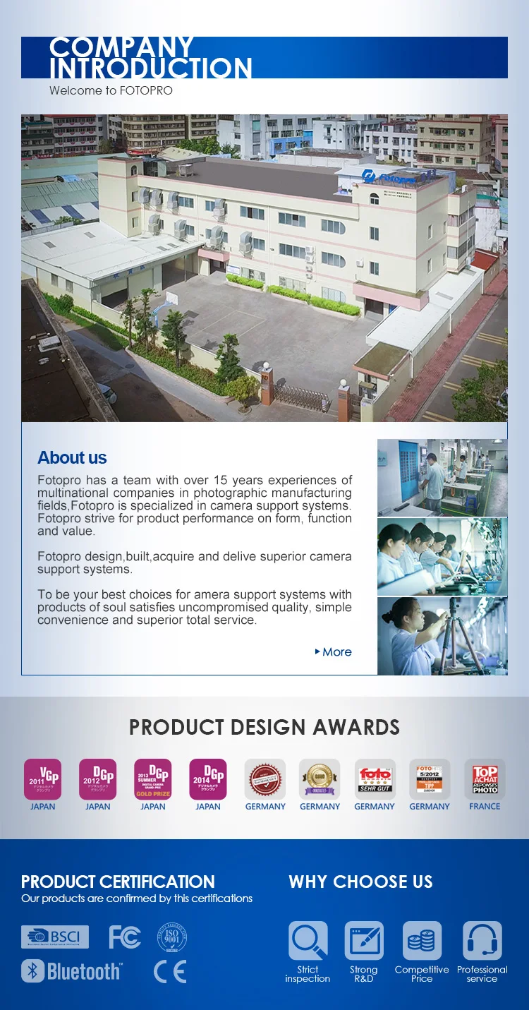 15 years experience of multinational companies in photographic manufacturing fields.our products are confirmed by certifications, such as BSCI,FCC,CE,ISO9001