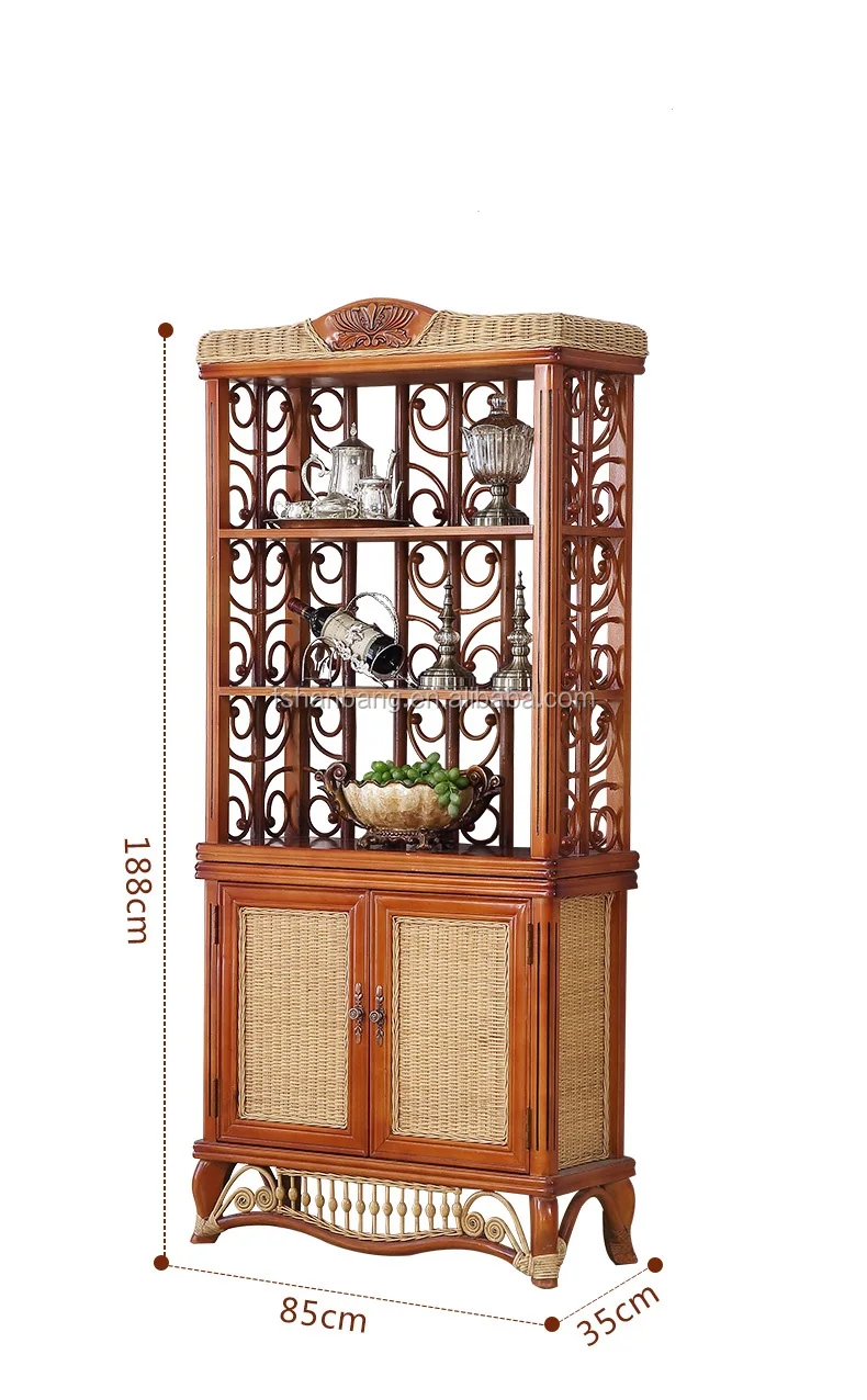 China Living Room Furniture Wine Rack Cane Wooden Wine Cabinet
