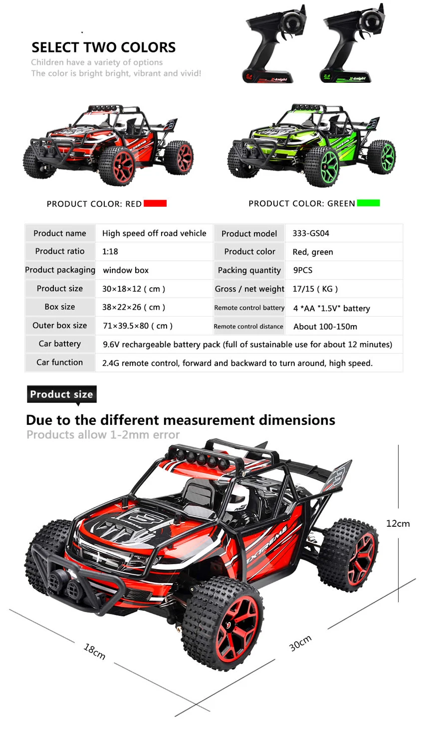 1/18 Scale Rc Buggy Car Toy 2.4g High Speed Remote Control 4wd Truck 50km/h Off Road Vehicle