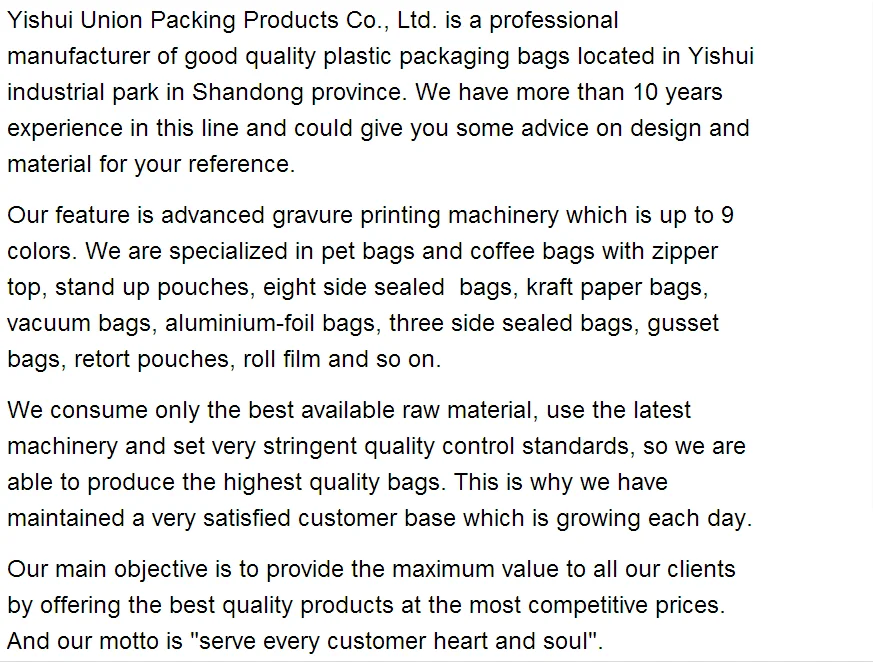 free standing pouching bags/bag for packing finish/foil bag packaging