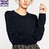 Women's wool cashmere knit jumper embroidery bead design pullover sweater for ladies