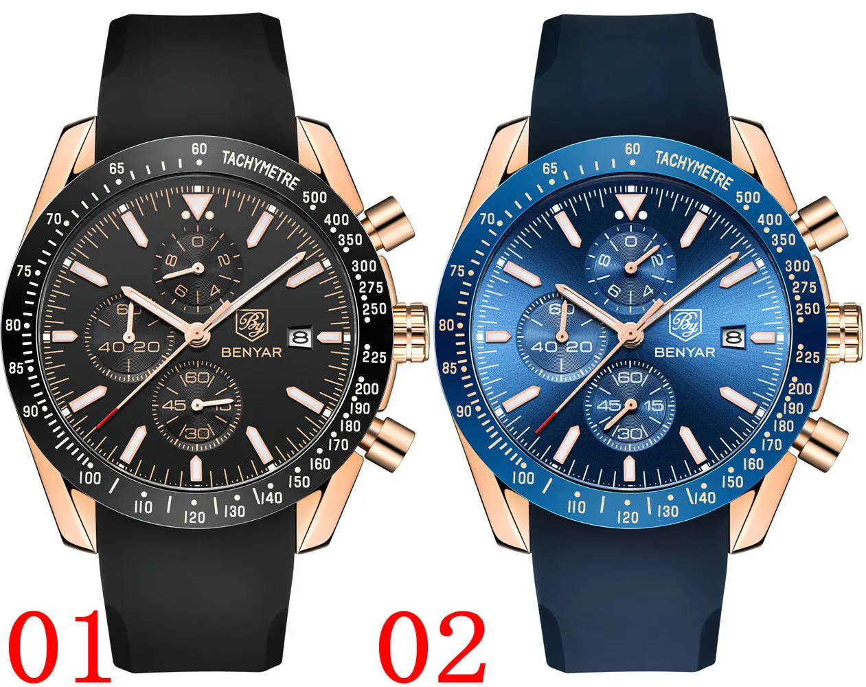 Benyar 5140 Men Quartz Watches Silicone Band Wristwatch 3atm Water