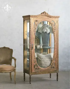 French Glass Display Cabinet Vintage Country Antique Furniture