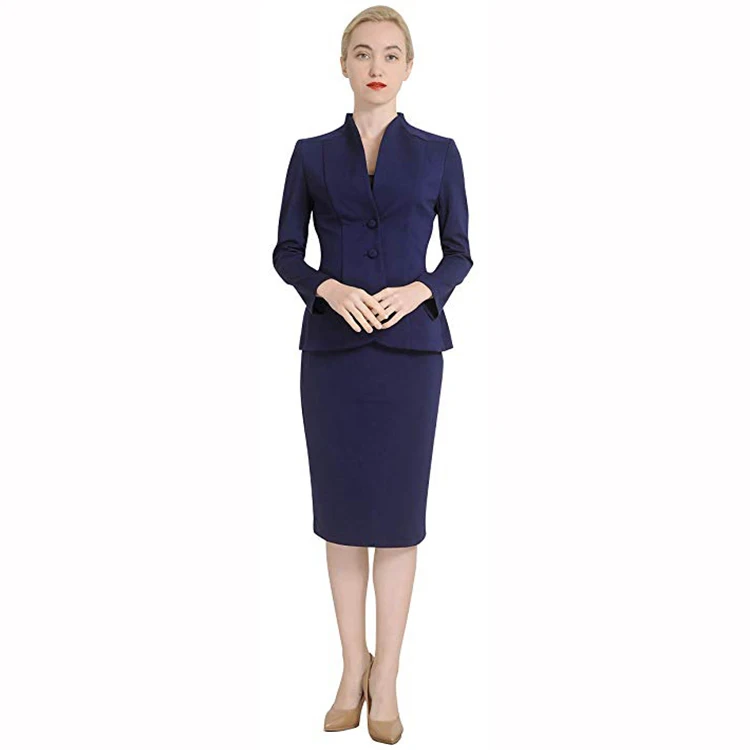 Streamline Design Slimming Two Piece Sky Blue Coat Skirt Suit Sets ...