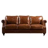 Hotel solid wooden frame 2 seater antique couch living room sofa leather furniture