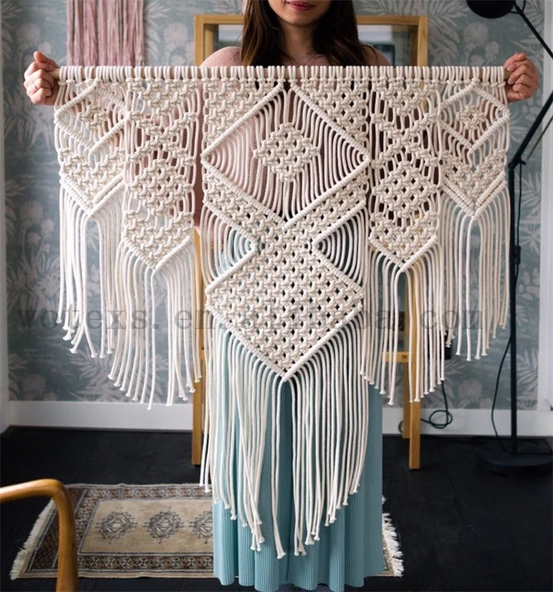 Hw027 Best Selling Hand Knotted Macrame Wall Hanging Cotton Wooden