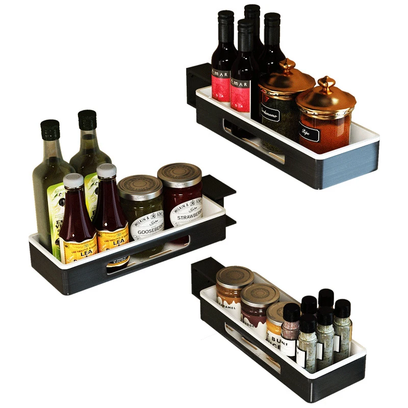 Punch Free Space Aluminum Kitchen Storage Adjustable Rotating Spice