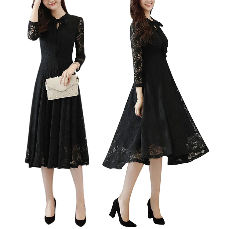 black lace dress long sleeve plus size