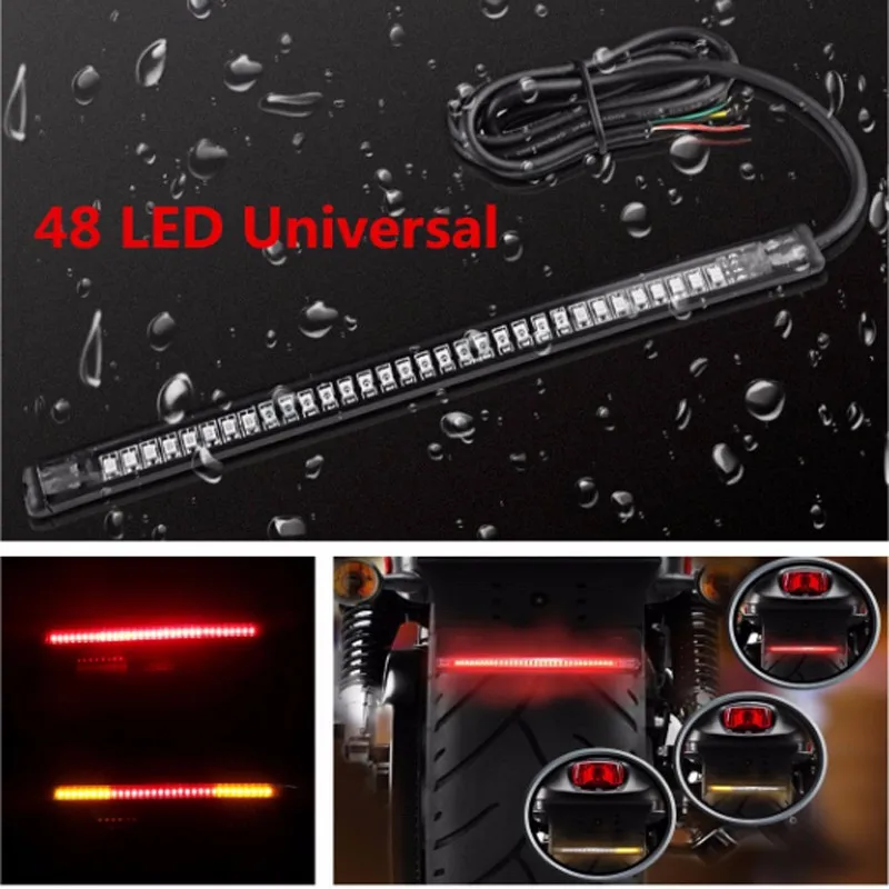 Flexible 48 LED Universal Motorcycle Brake Turn Signal Light Strip License Plate Tail Light