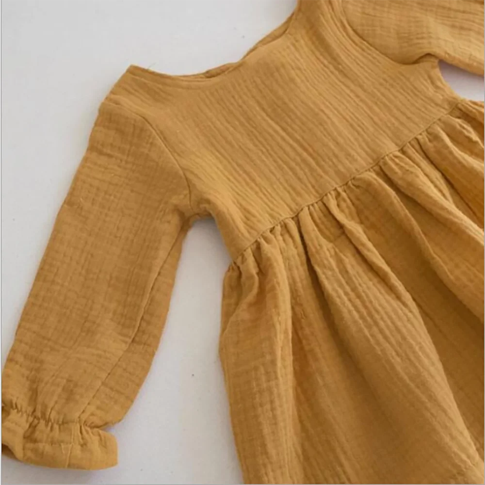 High Quality Girls Muslin Long Sleeve Linen Cotton Fashion Toddler Baby