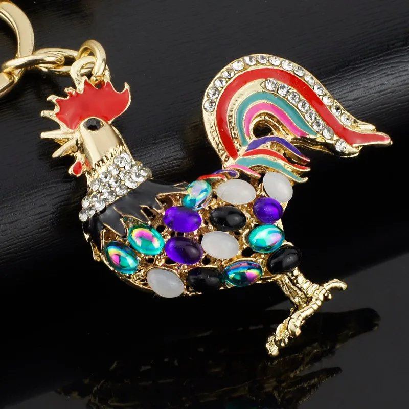 Pretty Chic Opals Cock Rooster Chicken Keychains Crystal Bag Pendant
