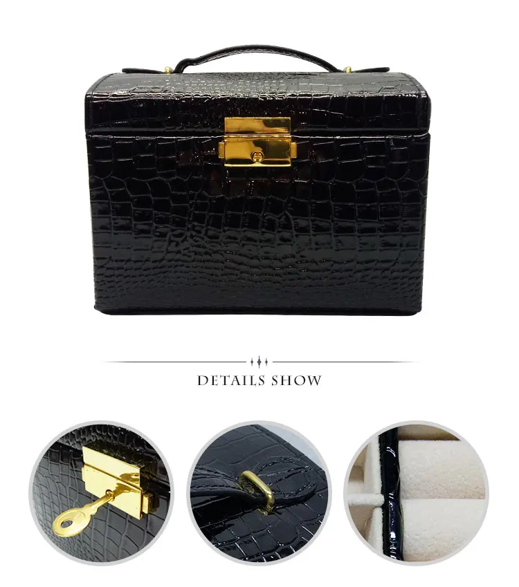 Lockable Leather Jewelry Box Velvet Inside Drawer Zipper Small Travel Wallet Leather Lady