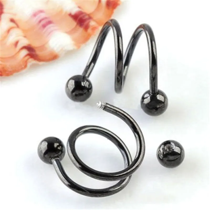 Unisex Stainless Steel Punk Spiral Helix Ear Stud Lip Nose Ring Body Jewelry