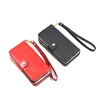 Ladies wallet style cell phone leather case , detachable,zipper , button and hand strap