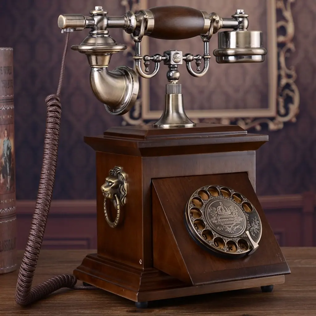 Hyun times Old - Fashioned Solid Wood Rotating Dial Telephone Antique Retro Dial - Up Telephone Antique Home