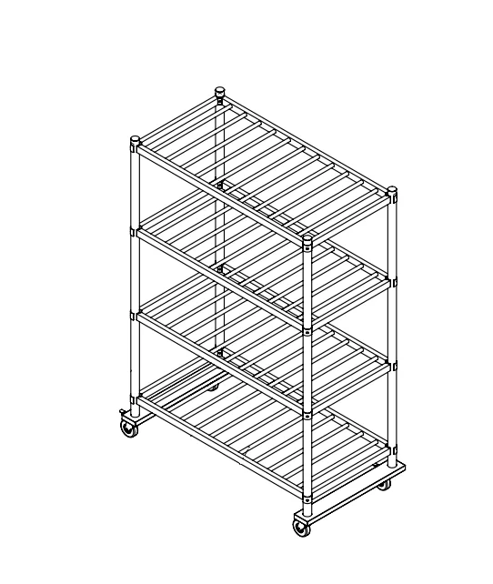 OEM non standard custom design kitchen equipment, stainless steel 4 tier pipe shelves with wheels