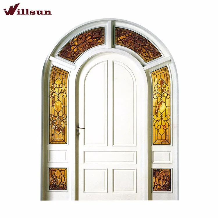 French Villa Garden Style House Main Front Arched Doors With Sidelights