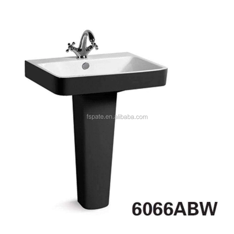 Bathroom Wash Basin Porcelain Floor Standing Black Full Pedestal