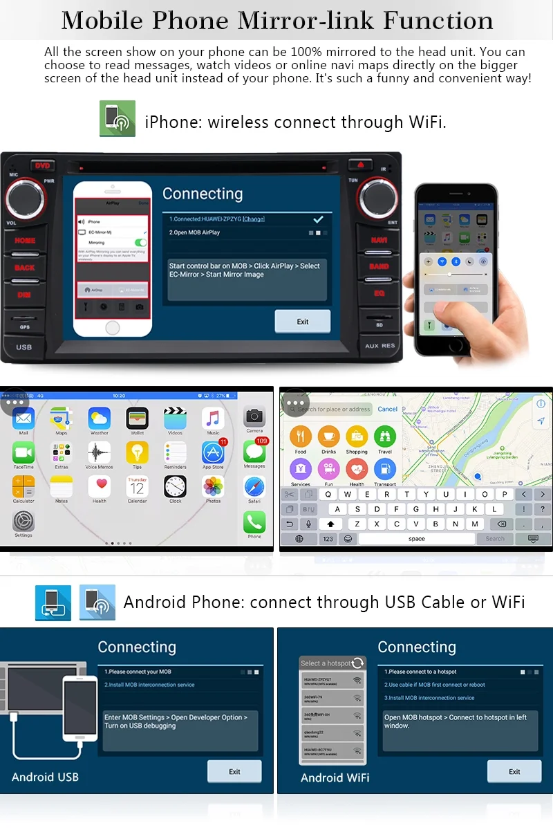 YHT 2 din 6.2"  Octa Core Car Radio Android 8.1 Multimedia with Bluetooth Touch Screen Car Radio GPS  MirrorLink DVD for TOYOTA