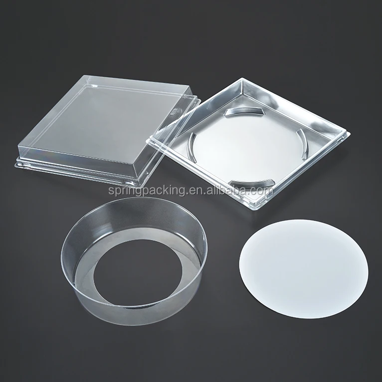 Square Golden Silver Base Clear Lid Plastic Box Dome Container Cake Box