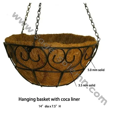 Wholesale Coconut Fiber Hanging Flower Basket,Cheap Wrought Iron