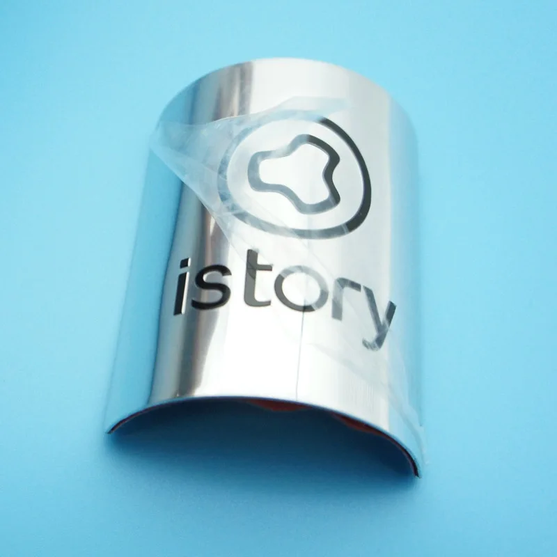 Self Adhesive Metal Aluminum Sticker Embossed Curved Bottle Logo Label