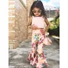 hot selling new fashion kids girl clothing pink Camisole top + flower ruffle pants 2pcs kids clothes set