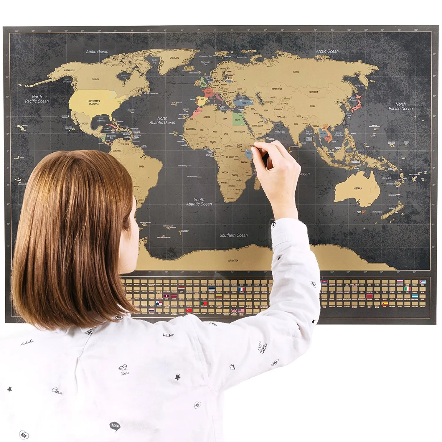 Scratchable World Map with Bonus A4 Map of the US - Remember and Share Your Adventures - Personalized Travel Tracker Poster - Unique Design by ENNO VATTI (Black - 33" x 23")