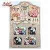 Rectangular multi-map picture frames rose pattern wall clock for supermarket