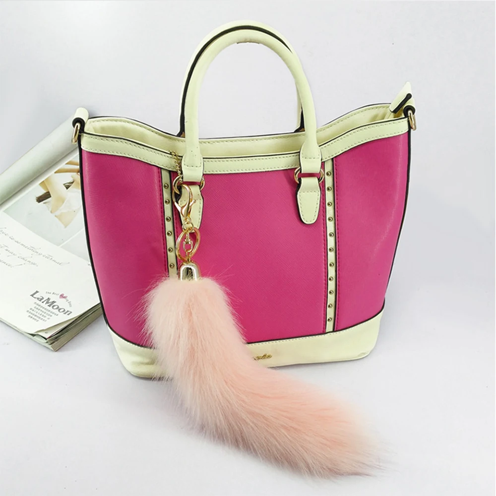 Yongze cheap fuzzy keychain fluffy fox tail pom pom faux fox fur tail keychain