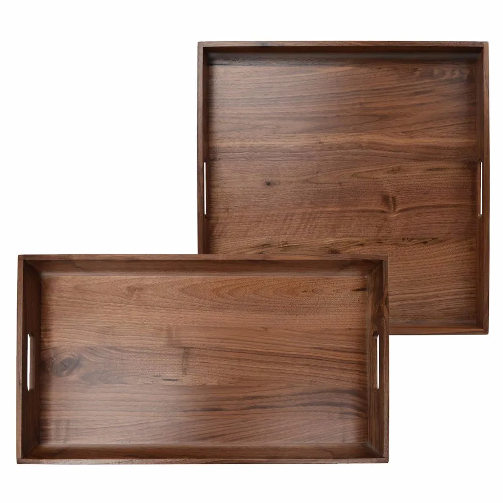 19 X 19 Inches Brown Large Square Wooden Ottoman Tray With Cutout Handles Buy Square Wooden