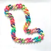 Hip Hop Neon Multi.Color Rainbow Acrylic Plastic Link Chain Necklace
