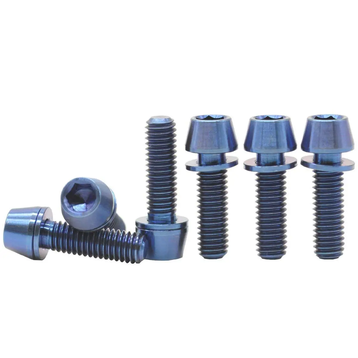FidgetFidget Head Bolts Fastener 6Pcs M6X20 Titanium Ti Blue MTB Cone Washer Metric Allen Hex