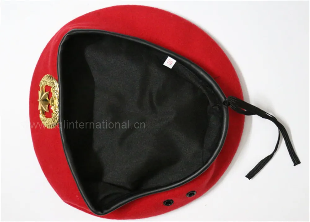 Customized Red Wool Police Military Beret Cap Army Beret Hat For Men