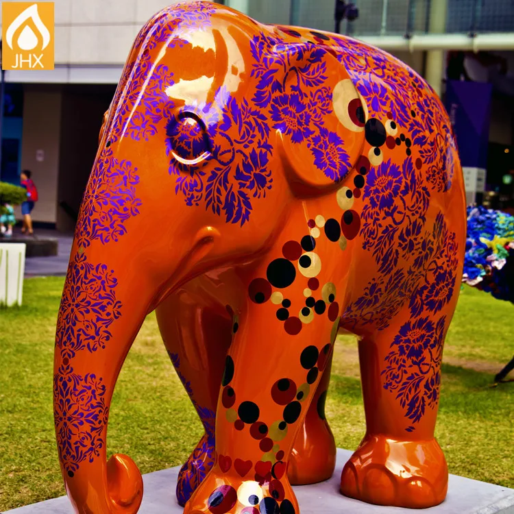 现代动物雕塑手绘彩色印度大象雕像