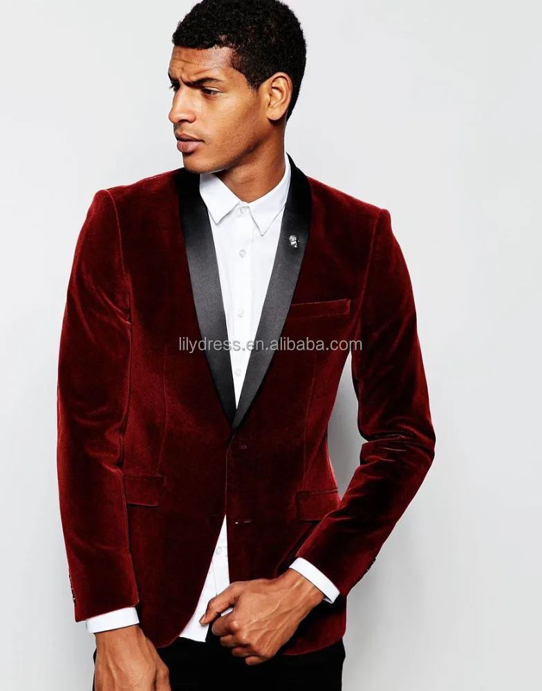 WB158 2017 Burgundy Velvet Slim Fit Mens Suits Custom Made Shawl Lapel Groom Tuxedos Wedding Prom Suits (Jacket+Pants+Bow Tie)