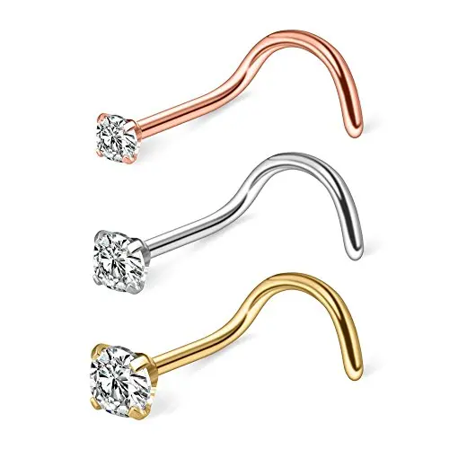 Rose Gold Lshape Titanium Cz Nose Screw Stud Nose Body Piercing