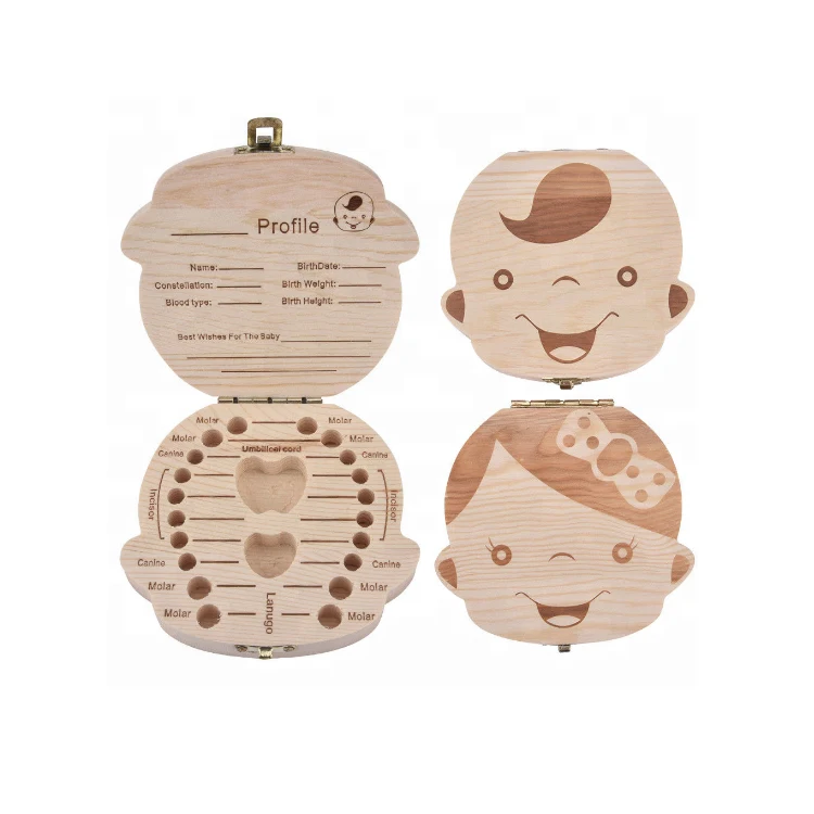 Kids Tooth Box Organizer Baby Save Milk Teeth Wood Storage Box For Boy /& Girl